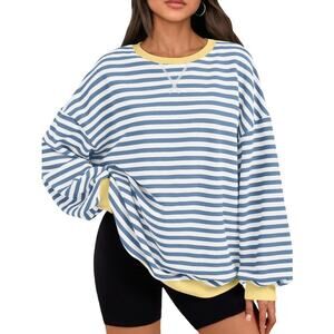 Trendy Queen Oversized Striped Crewneck Sweater US Women's L